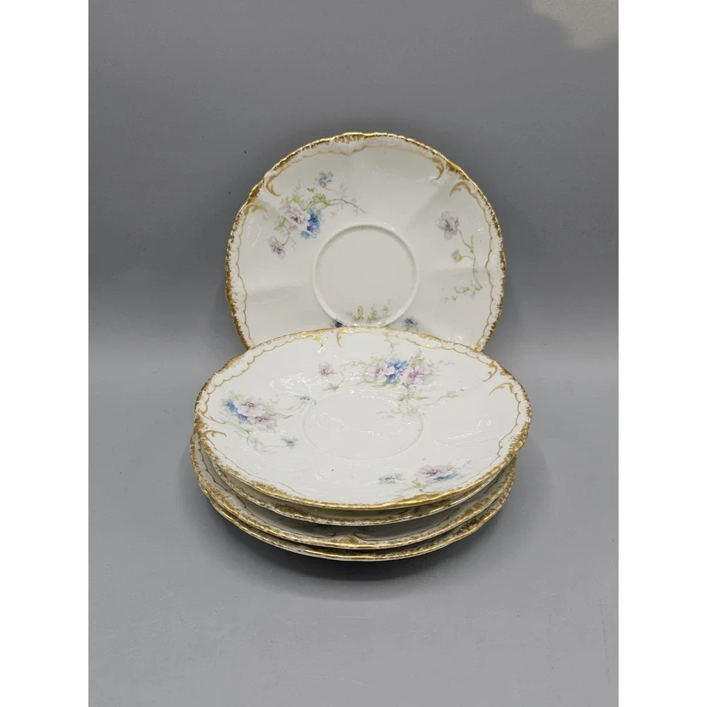 Haviland Limoges Tea‎ Cup Saucer Plates Schleiger 156f Gold Pink Roses Set Of 5
